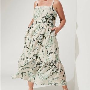 NWT Banana Republic Ramie Button Front Maxi Dress in Khaki Floral